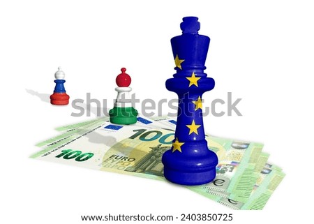 Chess made from EU, Hungary and Russia flags. Viktor Orban and Hungary relations with Europe Union Royalty-Free Stock Photo #2403850725