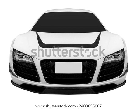 Front view white sport car isolated on white background with clipping path