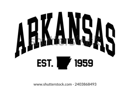 Arkansas typography design with map vector. Editable college t-shirt design printable text effect vector	