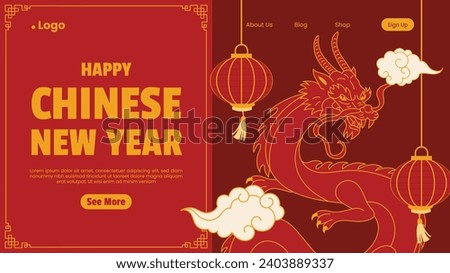 Happy Chinese new year festival. Year of the dragon. red, gold and white colors. Cartoon Vector illustration design for Poster, Banner, Greeting, Card, Flyer, Cover, Post. Chinese dragon. February 10.