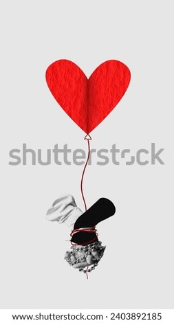 Now and forever. hands connected with chain and heart symbol. Contemporary art. Minimalism. Concept of Valentine's Day, holiday, love, 14th of February. Template for ads, postcard, invitation, poster