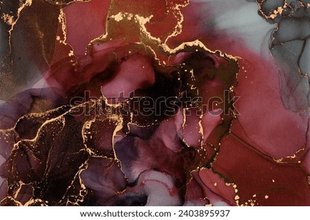 Natural  luxury abstract fluid art painting in liquid ink technique. Tender and dreamy  wallpaper. Mixture of colors creating transparent waves and golden swirls. For posters, other printed materials Royalty-Free Stock Photo #2403895937
