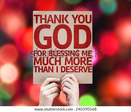 Thank You God For Blessing Me Much More Than I Deserve card with colorful background with defocused lights