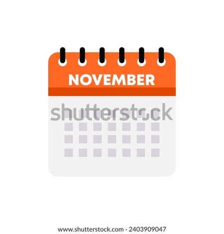 November calendar icon. Flat, red, calendar with month November, wall calendar icon. Vector icon