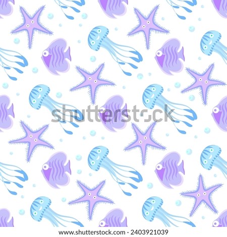 Cartoon colorful seamless pattern with sea animals. Childish seamless pattern with underwater life for kids bedding, fabric, wallpaper, wrapping paper, textile, t-shirt print.