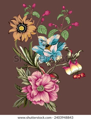 beautiful textile multicolor flower soft color decent flower bunch for textile printing