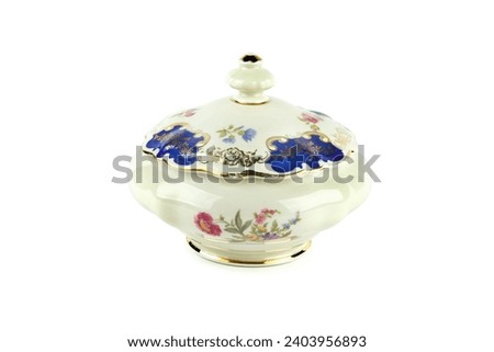Porcelain box for sweets or jewelry isolated on a white background. German vintage porcelain, Winterling porcelain manufactory. Royalty-Free Stock Photo #2403956893