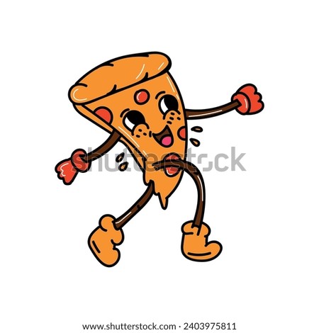 Funny slice of pizza on white background