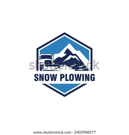 Truck Snow Plowing Badge Logo Snowplow Service Frost  Template Vector Royalty-Free Stock Photo #2403988277