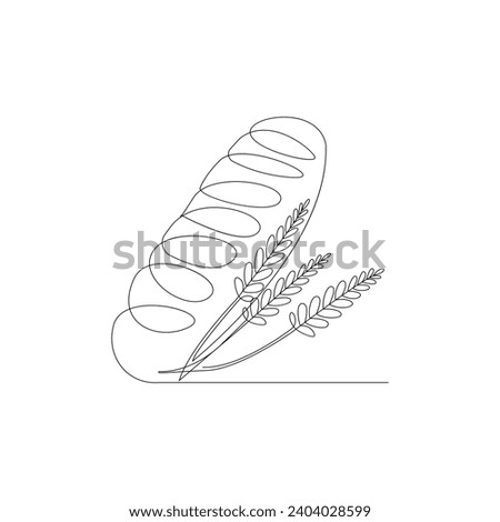 Vector wheat grain ear nature bread one line art drawing concept for bakery.Out line vector illustration