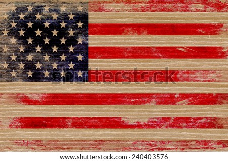 USA, American flag painted on old wood plank background 