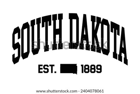 South Dakota typography design with map vector. Editable college t-shirt design printable text effect vector	