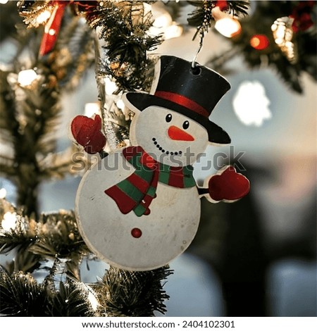 Festive Christmas Decoration Hanging on Evergreen Tree
