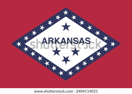 Arkansas flag. The official ratio. Flag icon. Standard color. Standard size. A rectangular flag. Computer illustration. Digital illustration. Vector illustration.