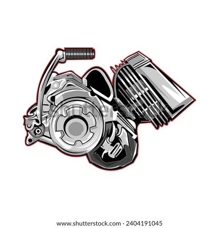 Motorcycle engine illustration on white background