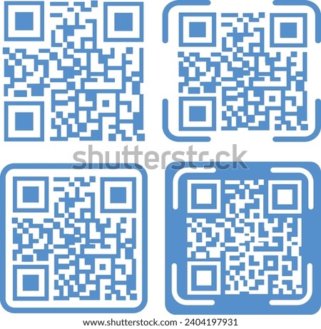 Scan QR code icons Set. Digital scanning . scan in blue flat style for smartphone. QR code for payment. Vectors samples for smartphone scanning on transparent background.