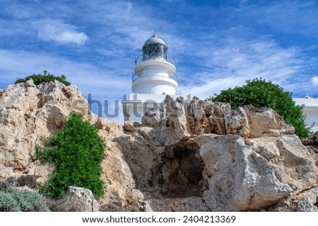 Nautical lighthouse called lighthouse of the cavalry, Menorca. Royalty-Free Stock Photo #2404213369