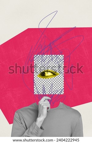Vertical collage image of black white effect person one eye instead head look contemplate isolated on creative background