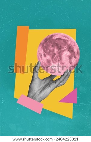 Composite collage picture image of hand holding full moon cosmos concept dreaming night sky magic bizarre unusual fantasy billboard