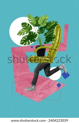 Creative drawing collage picture of funny man office worker armchair houseplant instead body running billboard comics zine minimal concept
