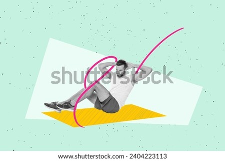 Collage of macho sportsman guy doing static exercise sit ups in gym motivated become best version himself isolated on green background Royalty-Free Stock Photo #2404223113