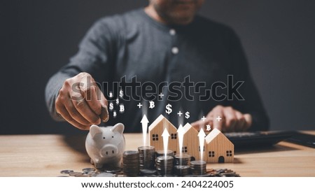 Savings concept. Finance, strategic business investments, and housing contribute to wealth accumulation, forging a path where currency and loans play pivotal roles in the journey to financial success Royalty-Free Stock Photo #2404224005