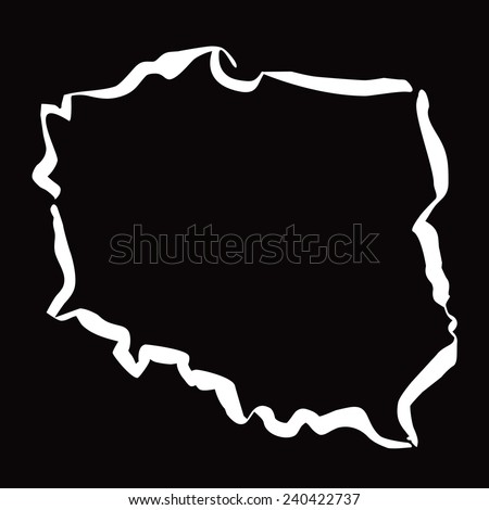 Hand-drawn vector map of Poland. White outline illustration on black background.