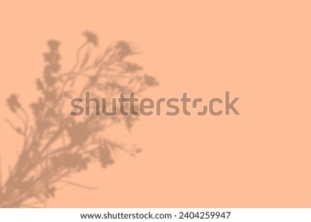 Shadow from a bouquet of wildflowers on a beige background (peach fuzz) with copy space.