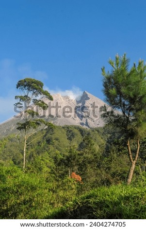 Sleman 23 December 2023, beautiful landscape of morning light on Mount Merapi, Indonesia