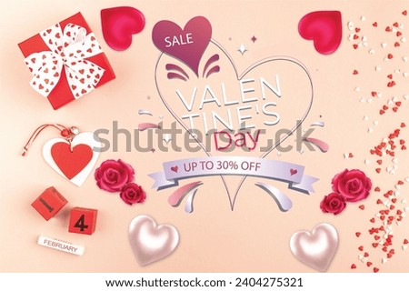 Happy Valentine Day Discount Poster Design in Pink Background Theme , Sale Banner for Valentine Day 