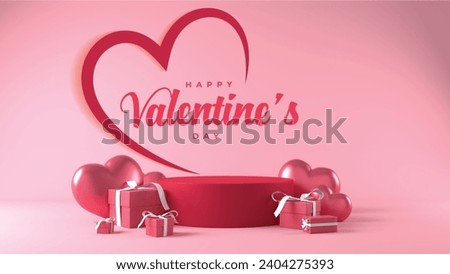 Happy Valentine Day Poster Design in Pink Background Theme , Banner for Valentine Day  Royalty-Free Stock Photo #2404275393