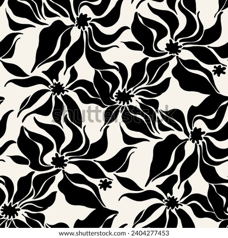 Monocrome flowers arranged on a white background. Seamless pattern design textile. Royalty-Free Stock Photo #2404277453
