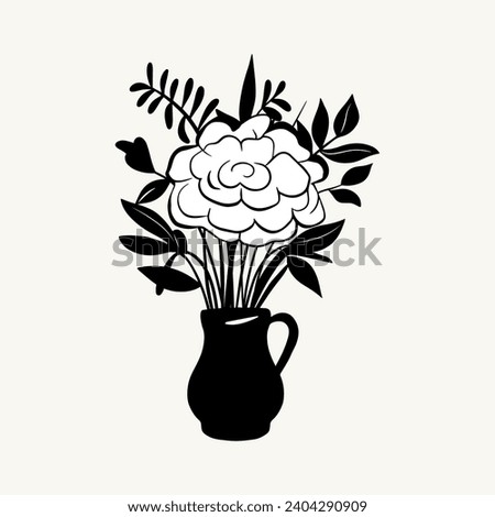 Vector monochrome bouquet. Hand drawn spring flowers in black. Flowers outline.
