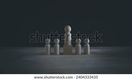 leadership human resources motivation to success, wood doll conception, success leader in performance opportunity  recruitment in vision of business team, growth by knowledge to professional position Royalty-Free Stock Photo #2404333435
