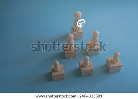 leadership human resources motivation to success, wood doll conception, success leader in performance opportunity  recruitment in vision of business team, growth by knowledge to professional position Royalty-Free Stock Photo #2404333581