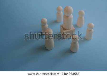leadership human resources motivation to success, wood doll conception, success leader in performance opportunity  recruitment in vision of business team, growth by knowledge to professional position Royalty-Free Stock Photo #2404333583