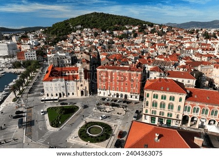  Aerial view of centre of Split, Croatia, with Palace Bajamonti featuring prominently