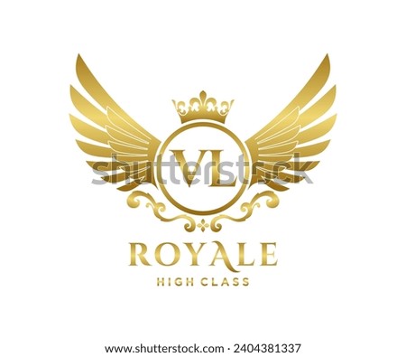 Golden Letter VL template logo Luxury gold letter with crown. Monogram alphabet . Beautiful royal initials