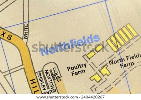 Northfields, Southampton in Hampshire, England, UK atlas map town name of the area pencil sketch