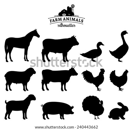 Vector Farm Animals Silhouettes Isolated on White Royalty-Free Stock Photo #240443662