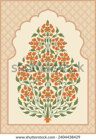 Mughal decorative plant illustration for wallpaper background, Mughal Plant. Royalty-Free Stock Photo #2404438429