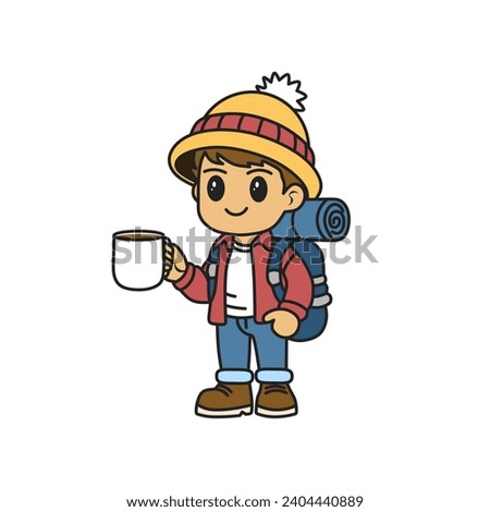clip art cartoon illustration of boy in stylish camping holiday attire
