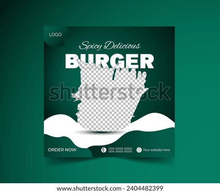 Spicy delicious burger and food menu social media banner template
