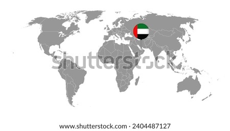 Pin map with United Arab Emirates flag on world map. Vector illustration.