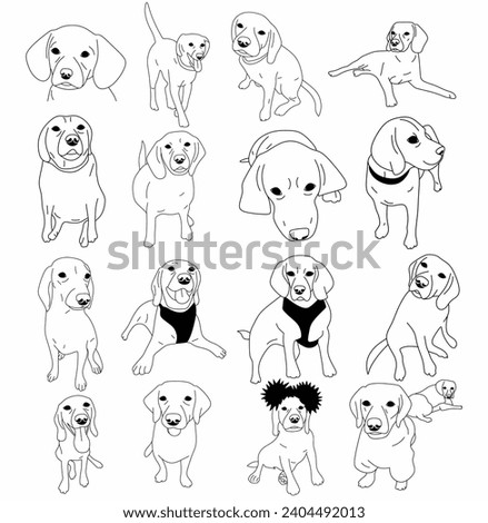 Lineart vector details dogs doodles set. Vector illustration on white background