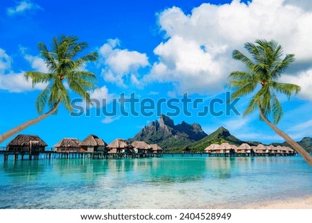 Bora Bora is an atoll belonging to the group of Society Islands in French Polynesia. Bora Bora is considered one of the most exclusive and luxurious holiday resorts. Royalty-Free Stock Photo #2404528949