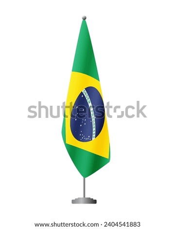 Brazil flag on flag stand for official meetings, transparent background, vector