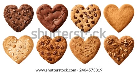 Heart Love shape cookie cookies biscuit on white background cutout file. Many assorted different design. Mockup template for artwork design	
