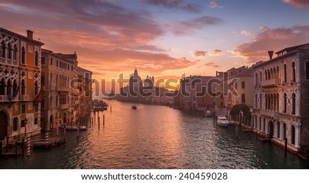 Venice in the early sun morning. Picture taken from the Academy bridge. Italy.