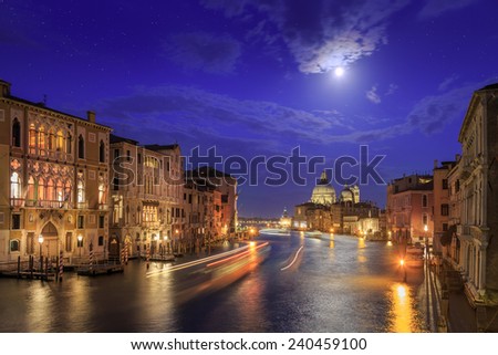 Venice evening. Moon over Venice.  Picture taken from the Academy bridge.